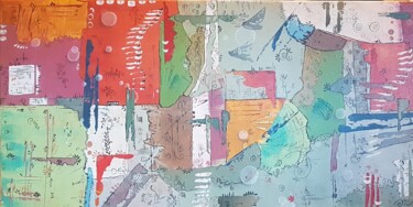 Peinture intitulée "Patchwork/Vue du ci…" par Emmanuelle Gaillard, Œuvre d'art originale, Acrylique Monté sur Châssis en bois