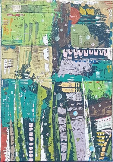 Peinture intitulée "Nuit végétale" par Emmanuelle Gaillard, Œuvre d'art originale, Acrylique Monté sur Châssis en bois