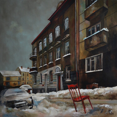 Red Chair 绘画 标题为“Red Chair” 由Zhanna Kondratenko, 原创艺术品, 油 安装在木质担架架上