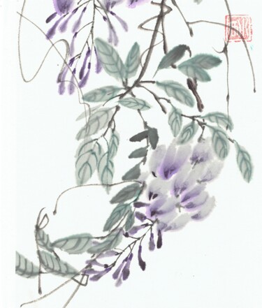 Douceur mauve Peinture intitulée "Douceur mauve" par Nathalie Guski, Œuvre d'art originale, Encre