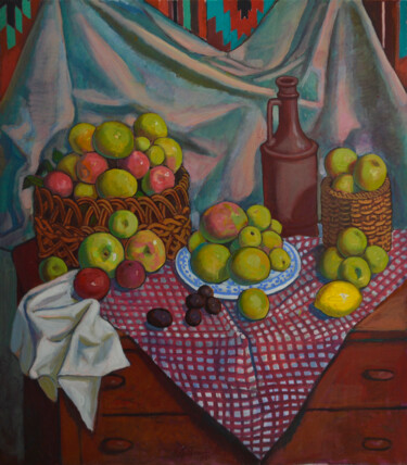 Apples Painting titled "Apples" by Mykola Kozlovskyi, Original Artwork, Oil