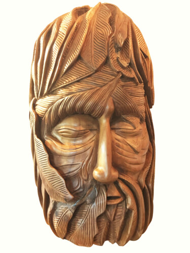Scultura intitolato "Wood with a face" da Wim Van Mossevelde, Opera d'arte originale, Legno