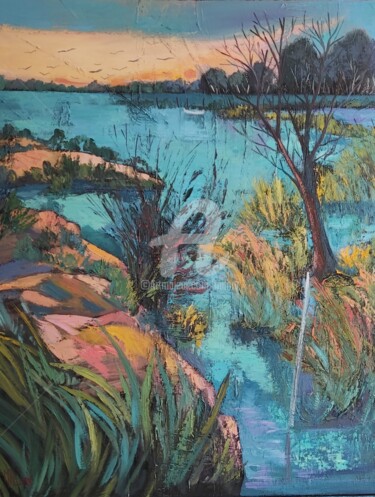 Painting titled "Le plan d eau" by Milorv, Original Artwork, Oil