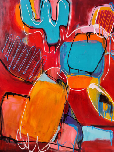 Painting titled "Run! Rabbit run!" by Maria Penn, Original Artwork, Acrylic Mounted on Wood Stretcher frame