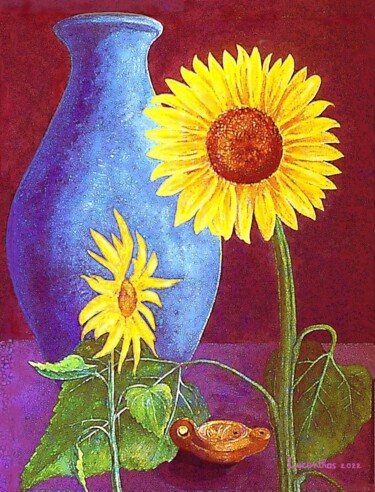 LE VASE BLEU AUX TOURNESOLS