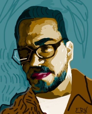 Self-Portrait with brown shirt Digital Arts titled "Self-Portrait with…" by Ernesto Rivera Novoa, Original Artwork, Digital Painting