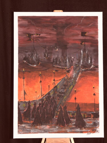 绘画 标题为“Le pond des damnes” 由Alexandra Bedrossian, 原创艺术品, 丙烯 安装在木质担架架上