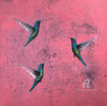 绘画 标题为“Flight Of The Hummi…” 由Laure Bury, 原创艺术品, 油 安装在木质担架架上