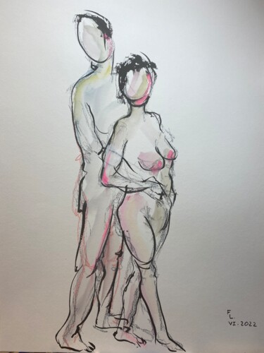 Couple 2 绘画 标题为“Couple 2” 由Francoise Leblanc, 原创艺术品, 水彩