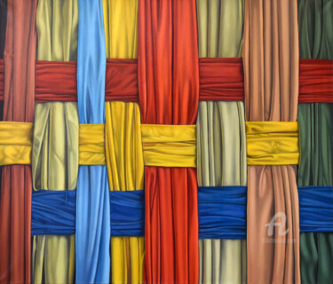 Painting titled "Above the canvas" by Roman Rembovsky, Original Artwork, Oil Mounted on Wood Panel