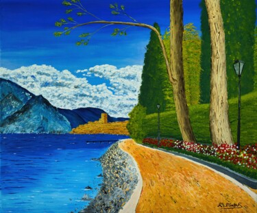 Promenade To Malcesine, Lake Garda Pintura titulada "Promenade To Malces…" por Karl Mieluk, Obra de arte original, Acrílico Montado en Bastidor de camilla de m…