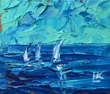 Abstract seascape with white sails Malerei mit dem Titel "Abstract seascape w…" von Lada Kholosho, Original-Kunstwerk, Öl