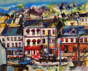 Peinture intitulée "Quai d'accueil" par Muriel Cayet, Œuvre d'art originale, Acrylique Monté sur Carton