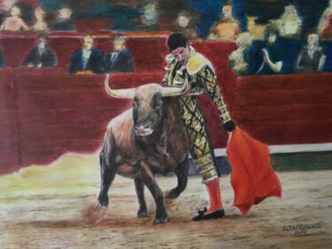 绘画 标题为“L’ESQUIVE DU TORERO.” 由Jacques Tafforeau, 原创艺术品, 水彩