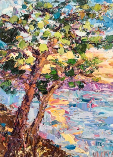 Coastal Tree Nature Impasto Oil Painting On Canvas Painting titled "Coastal Tree Nature…" by Vilma Gataveckiene, Original Artwork, Oil