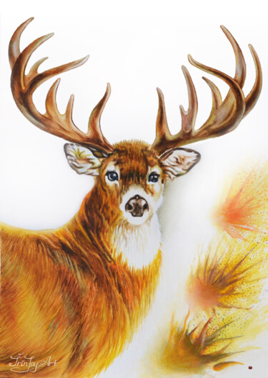 绘画 标题为“Deer watercolour pa…” 由Irinjoyart, 原创艺术品, 水彩