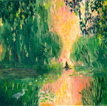제목이 "Herons on the lake"인 미술작품 Agatha Ya Sokolova로, 원작, 기름 목재 패널에 장착됨