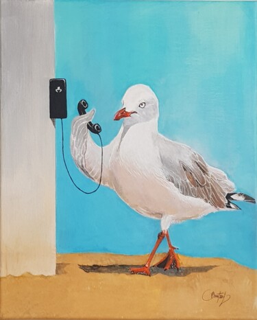 Pittura intitolato "La mouette au télép…" da Bretzel, Opera d'arte originale, Acrilico Montato su Telaio per barella in legno