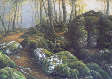 Painting titled "Sentier karstique" by Uladzimir Anishchanka, Original Artwork, Oil Mounted on Wood Stretcher frame