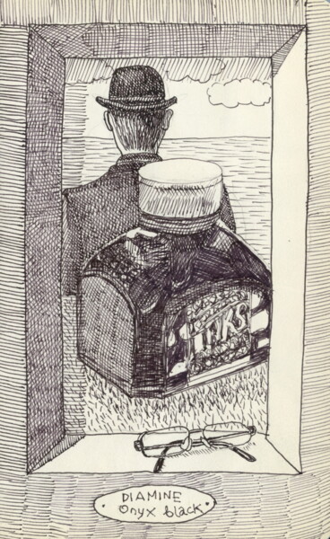 Zeichnungen mit dem Titel "Diamine Onix Black" von Miguel Rojas, Original-Kunstwerk, Tinte