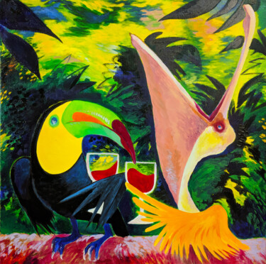 Drinking Birdies 绘画 标题为“Drinking Birdies” 由Oberlin The Artist, 原创艺术品, 油