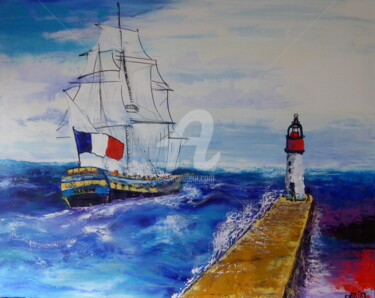 Peinture intitulée "L'hermione sort du…" par Claude Julia (CJULIA), Œuvre d'art originale, Huile