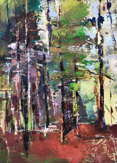 Vibrations of the forest Painting titled "Vibrations of the f…" by Oleksandra Bilobran, Original Artwork, Oil Mounted on Wood Stretcher frame