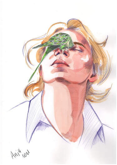 Dessin intitulée "River Phoenix avec…" par Anja Rudko, Œuvre d'art originale, Aquarelle
