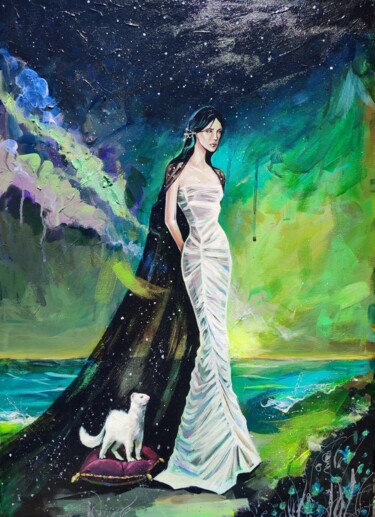 "What the Night looks like" Painting titled ""What the Night loo…" by Leyla Zhunus, Original Artwork, Acrylic Mounted on Wood Stretcher frame