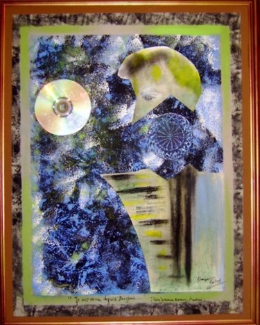 Schilderij getiteld "homme au disque" door Dominique Bertrand, Origineel Kunstwerk, Acryl Gemonteerd op Karton