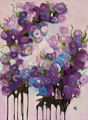 绘画 标题为“Purple blossoms” 由Natalie Aleksejeva (NatalieVerve), 原创艺术品, 丙烯 安装在木质担架架上