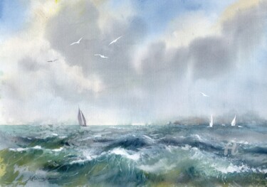 Peinture intitulée "Tempête 4" par Sylvie Vernageau, Œuvre d'art originale, Aquarelle
