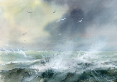 Peinture intitulée "Tempête 1" par Sylvie Vernageau, Œuvre d'art originale, Aquarelle