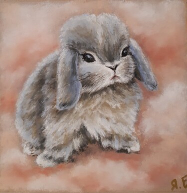 "Lapin dans les nuag|"Rabbit in Pink Clouds", pastel drawing Σχέδιο με τίτλο ""Lapin dans les nua…" από Yana Yeremenko, Αυθεντικά έργα τέχνης, Παστέλ