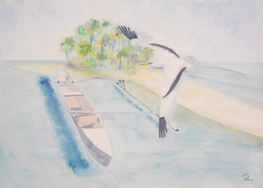 AQUARELLE originale et unique intitulée: Phaéton à bec jaune Peinture intitulée "AQUARELLE originale…" par Isabelle Redonnet, Œuvre d'art originale, Aquarelle