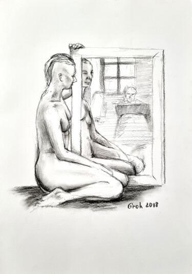 Modell und Zeichner 图画 标题为“Modell und Zeichner” 由Arne Groh, 原创艺术品, 木炭