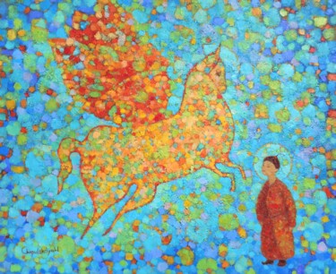 The Encounter With A Bodhisattva Painting titled "The Encounter With…" by Natalya Chepulskaya, Original Artwork, Oil Mounted on Wood Stretcher frame