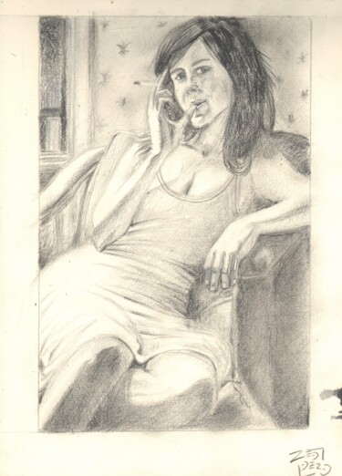 제목이 "young brunette smok…"인 그림 Massimo Armillei로, 원작, 연필