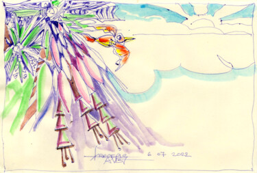 Dessin intitulée "L' oiseau migrateur" par Frédéric Avez, Œuvre d'art originale, Stylo à bille