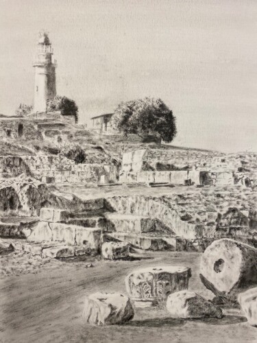 Painting titled "Light House. Cyprus." by Yury Peshkov, Original Artwork, Oil
