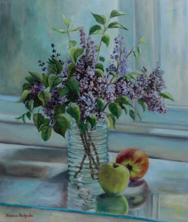 lilac & apple Peinture intitulée "lilac & apple" par Adriana Balynska, Œuvre d'art originale, Huile Monté sur Autre panneau rigide