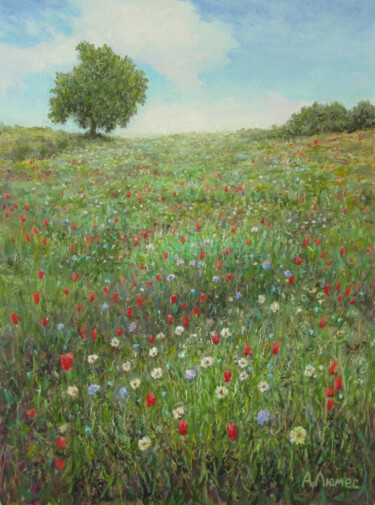 Pintura titulada "Поле цветов" por Andrei Abramov (Andrei Liumes), Obra de arte original, Oleo