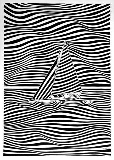 제목이 "Sailboat - 1"인 그림 Ibrahim Unal로, 원작, 마커
