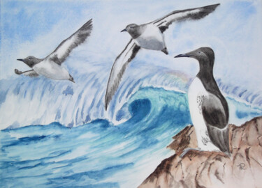 AQUARELLE originale et unique intitulée: Guillemot de troïl Peinture intitulée "AQUARELLE originale…" par Isabelle Redonnet, Œuvre d'art originale, Aquarelle