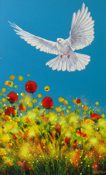 绘画 标题为“Peace and Love” 由Irini Karpikioti, 原创艺术品, 丙烯 安装在木质担架架上