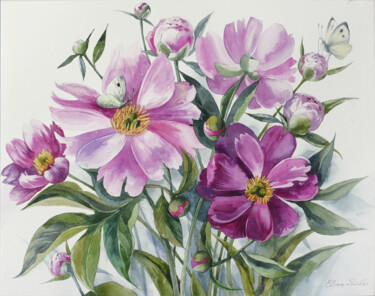 Peonies. Watercolor 绘画 标题为“Peonies. Watercolor” 由Elena Shichko, 原创艺术品, 水彩