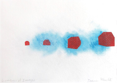 Drawing titled "4 maisons et 3 nuag…" by Dorine Knecht, Original Artwork, Pastel Mounted on Cardboard