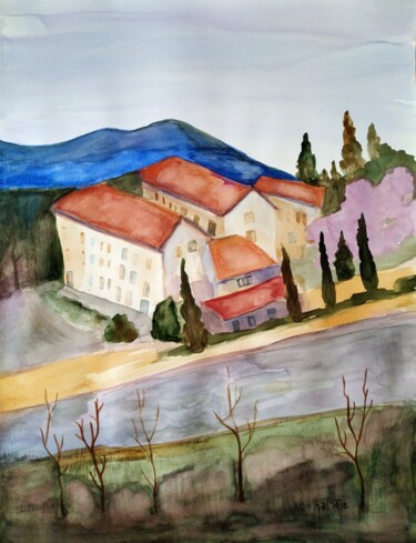Painting titled "View at the street…" by Janna Shulrufer, Original Artwork, Watercolor