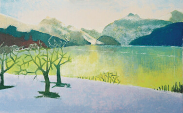 Painting titled "Am Wäggitalersee im…" by Verena Bolliger, Original Artwork, Oil