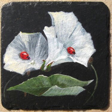 Ardoise : fleurs Liserons avec petits Coccinelles